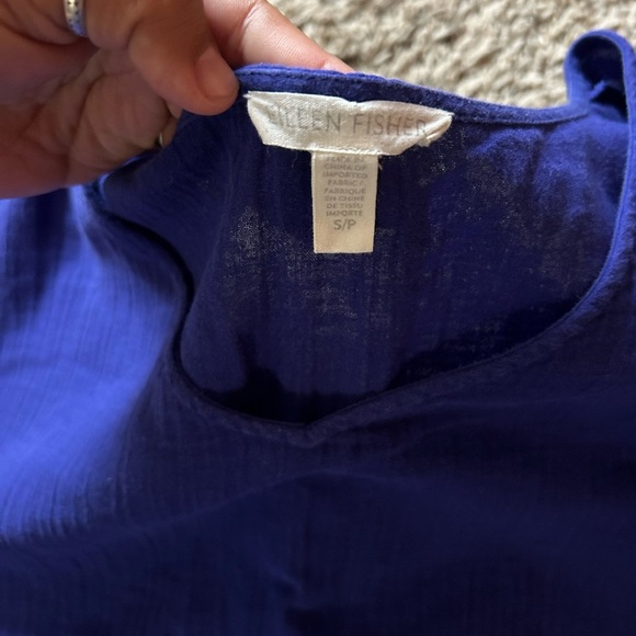 Eileen Fisher Blue Midi Dress with Slit and Dolman Sleeves Size: Small - Picture 3 of 6